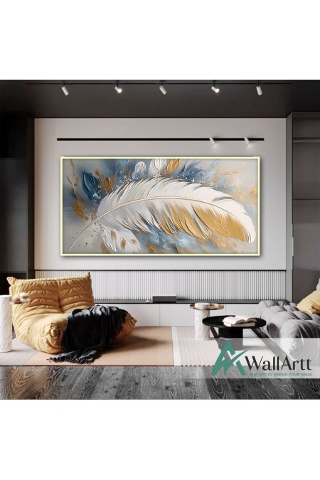 Gold Feather II 3d Heavy Textured Partial Oil Painting